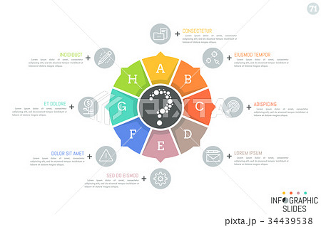 Round chart divided into 8 lettered sectors with 34439538