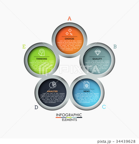Flower petal diagram, 5 colorful round elements Flower petal diagram, 5 colorful round elements 34439628