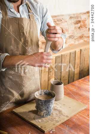 pottery, stoneware, ceramics art concept - close pottery, stoneware, ceramics art concept - close 34442700