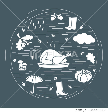 Umbrella, acorns, turkey, rain, pumpkin 34443829