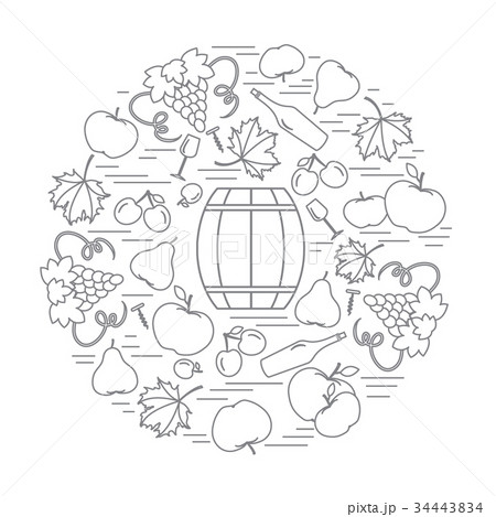 autumn seasonal fruits and vegetables in circle 34443834