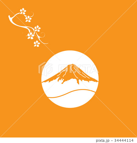 branch of cherry blossoms and mount Fuji 34444114