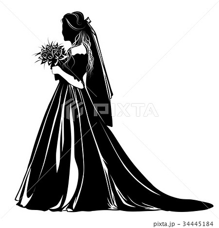 Silhouette Of A Bride With A Bouquet Of Flowersのイラスト素材