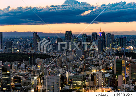 東京都心・新宿方面の都市風景 夕景 東京都心・新宿方面の都市風景 夕景 34448957