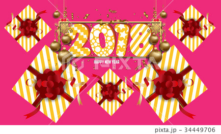 New Year background with golden confetti and gift New Year background with golden confetti and gift 34449706