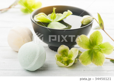 Bath bombs on white wooden background Bath bombs on white wooden background 34450121