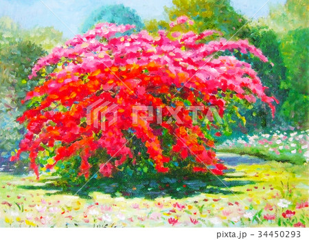 Oil painting landscape colorful of paper flower. 34450293