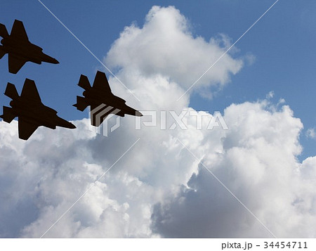 Silhouettes of three F-35 aircraft  34454711