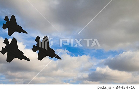 Silhouettes of three F-35 aircraft 34454716