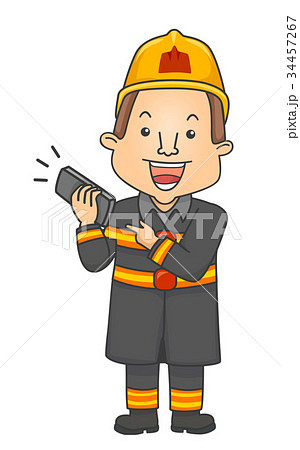 Man Fire Fighter Phone Call 911 Illustration Man Fire Fighter Phone Call 911 Illustration 34457267