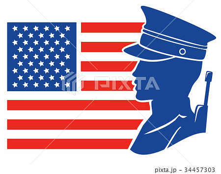 Silhouette Man Soldier American Flag Illustration Silhouette Man Soldier American Flag Illustration 34457303