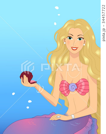 Girl Mermaid Open Shell Illustration 34457722