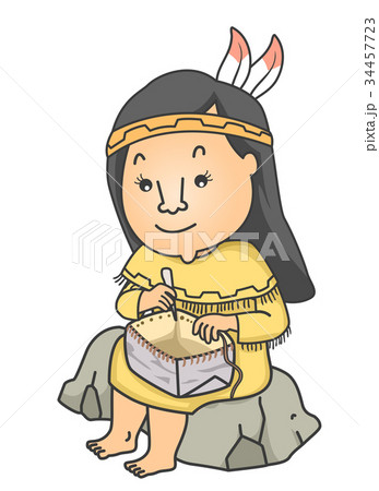 Girl Native American Basket Birch Bark  34457723