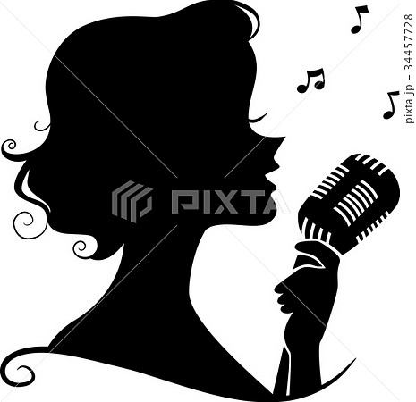 Girl Silhouette Retro Jazz Singer Illustrationのイラスト素材