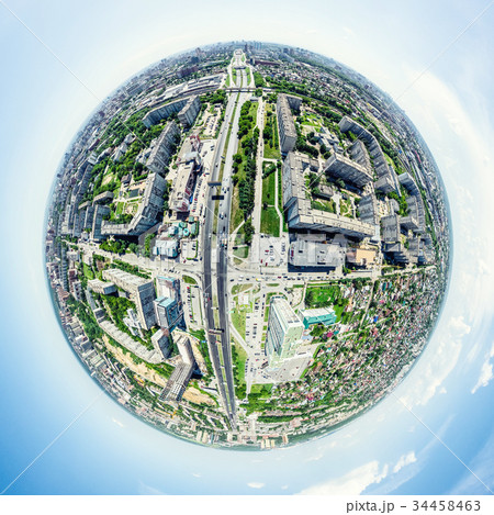 Aerial city view with crossroads and roads, houses Aerial city view with crossroads and roads, houses 34458463