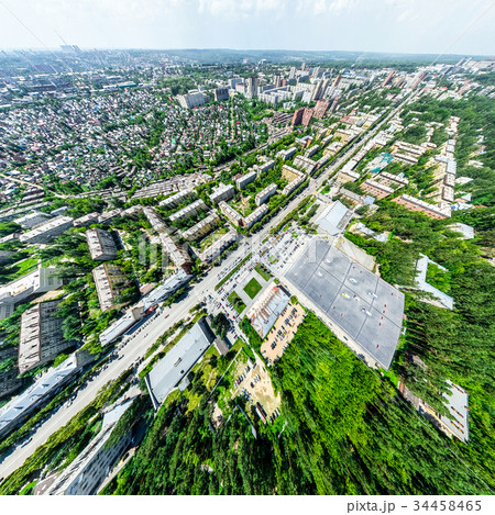 Aerial city view with crossroads and roads, houses Aerial city view with crossroads and roads, houses 34458465