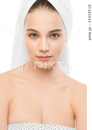 Beautiful young brunette woman with clean face and 34458516