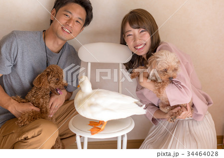 ペットと若いカップル2人 34464028
