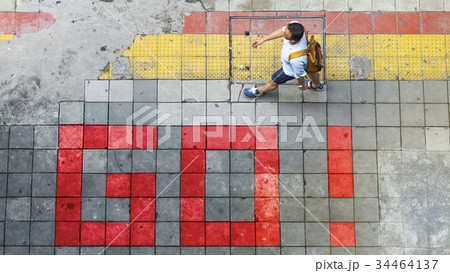 Aerial view and top view with blur man is walking Aerial view and top view with blur man is walking 34464137
