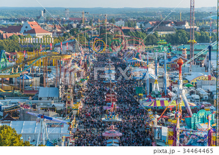 Aerial view of the crowd in Oktoberfest visitors Aerial view of the crowd in Oktoberfest visitors 34464465