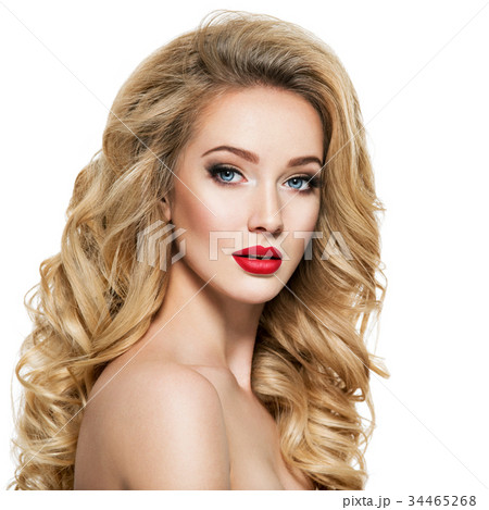 Pretty woman with long hair and red lips. Pretty woman with long hair and red lips. 34465268