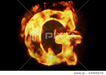 Fire letter G of burning flame light, 3D rendering 34466870