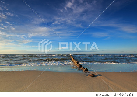 Baltic Sea and the breakwater at dusk 34467538