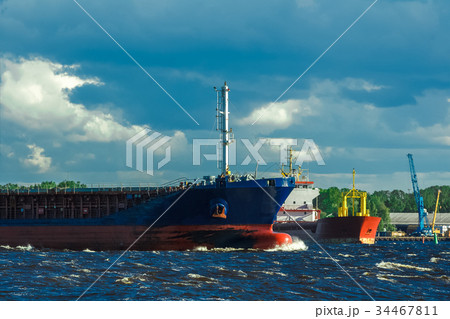 Blue cargo ship Blue cargo ship 34467811