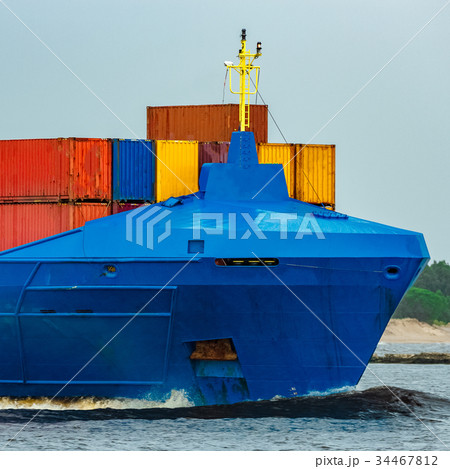 New blue container ship 34467812