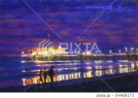 Oil Painting; Night View at the Snata Monica Pier Oil Painting; Night View at the Snata Monica Pier 34468171