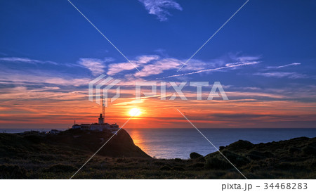 Lighthouse at Cabo da Roca in Portugal at sunset 34468283