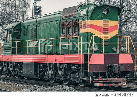 Green diesel locomotive Green diesel locomotive 34468747