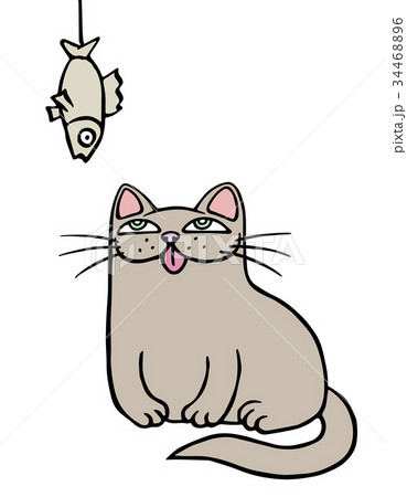 Cute grey cat and dried fish. Vector illustration. Cute grey cat and dried fish. Vector illustration. 34468896