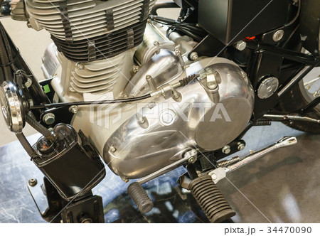 Detail of a classic motorcycle engine, motorcycle 34470090