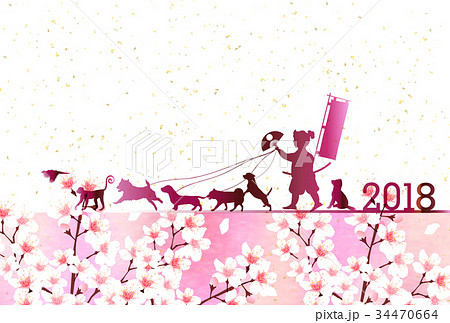 戌　年賀状　桜　背景 34470664