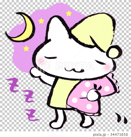 おやすみなさい　白ねこ　夜空 34471658