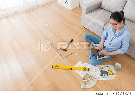 high angle view of pretty elegant female engineer 34471873