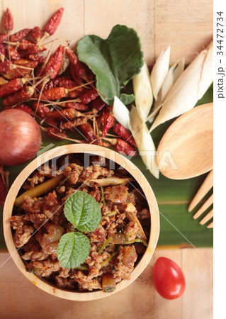 Spicy pork pastes delicious with fresh vegetables. Spicy pork pastes delicious with fresh vegetables. 34472734