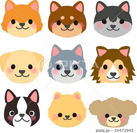 いろいろな犬の顔のイラストセットのイラスト素材