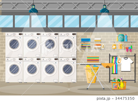 Laundry room interior with washing machine 34475350