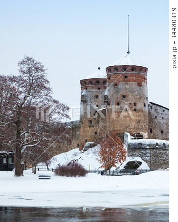 Olavinlinna in winter, 15th-century castle Olavinlinna in winter, 15th-century castle 34480319