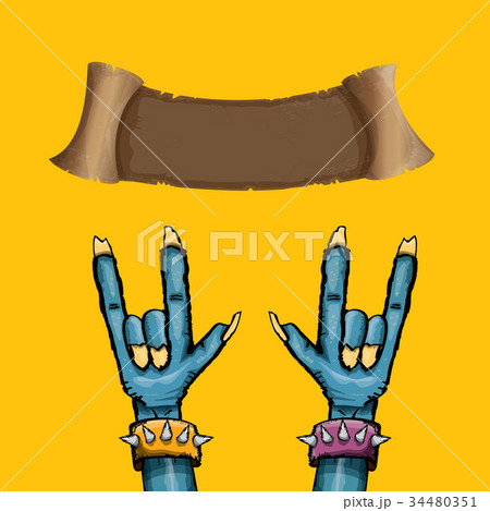 vector blue cartoon Zombie hand shows rock n roll vector blue cartoon Zombie hand shows rock n roll 34480351