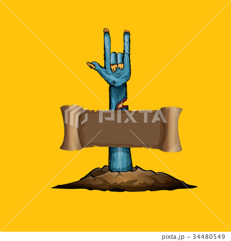 vector blue cartoon Zombie hand shows rock n roll vector blue cartoon Zombie hand shows rock n roll 34480549