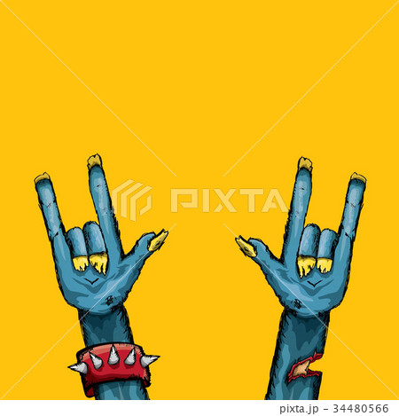 vector blue cartoon Zombie hand shows rock n roll 34480566