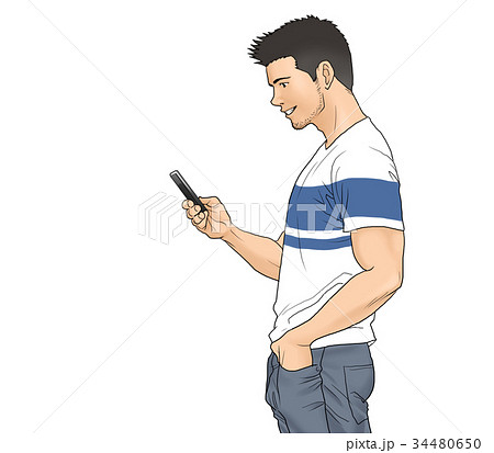 スマホを使う男性のイラスト素材