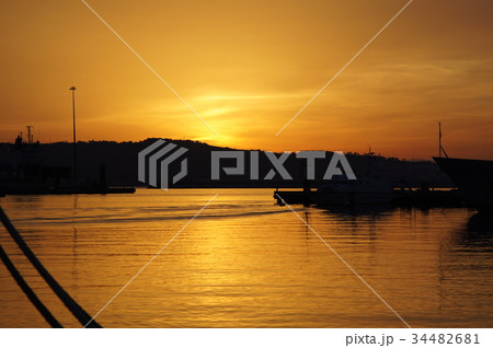 romantic landscape of seaport in the Golden sunset 34482681
