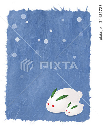 手紙　便箋　雪うさぎ　フレーム　和紙 34482728