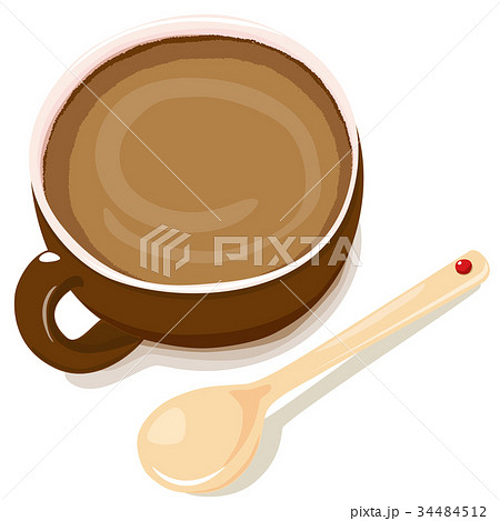 コーヒーと陶器のスプーン 34484512