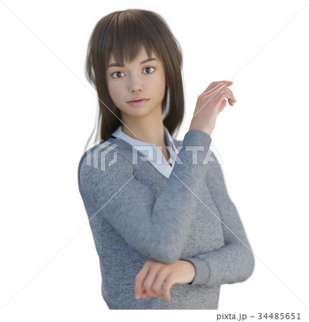 ポーズするロングヘアの女子高生 perming 3DCGイラスト素材 ポーズするロングヘアの女子高生 perming 3DCGイラスト素材 34485651