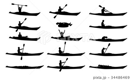 Man In Kayak Silhouette Setのイラスト素材